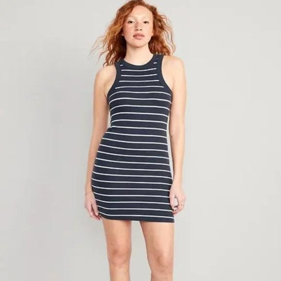 NEW Old Navy Fitted Striped Sleeveless Rib-Knit Mini Dress for Women - Picture 3 of 7